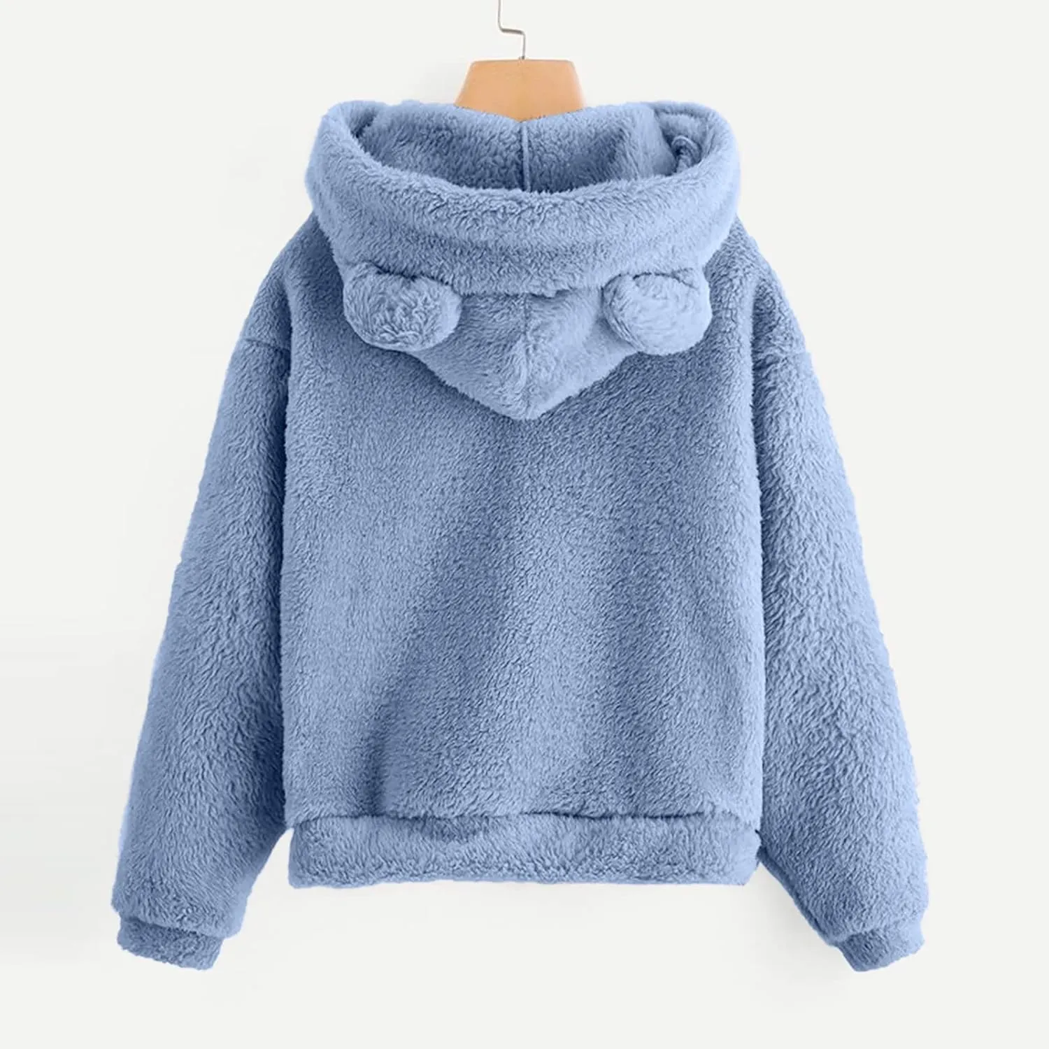Wkishenl Fall Winter Womens Fluffy Bear Ear Hoodies,Lovely Plush Casual Sweatshirts,Fuzzy Warm Sweater,Plush Fuzzy Pullover