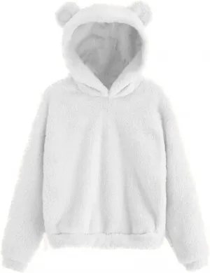 Wkishenl Fall Winter Womens Fluffy Bear Ear Hoodies,Lovely Plush Casual Sweatshirts,Fuzzy Warm Sweater,Plush Fuzzy Pullover