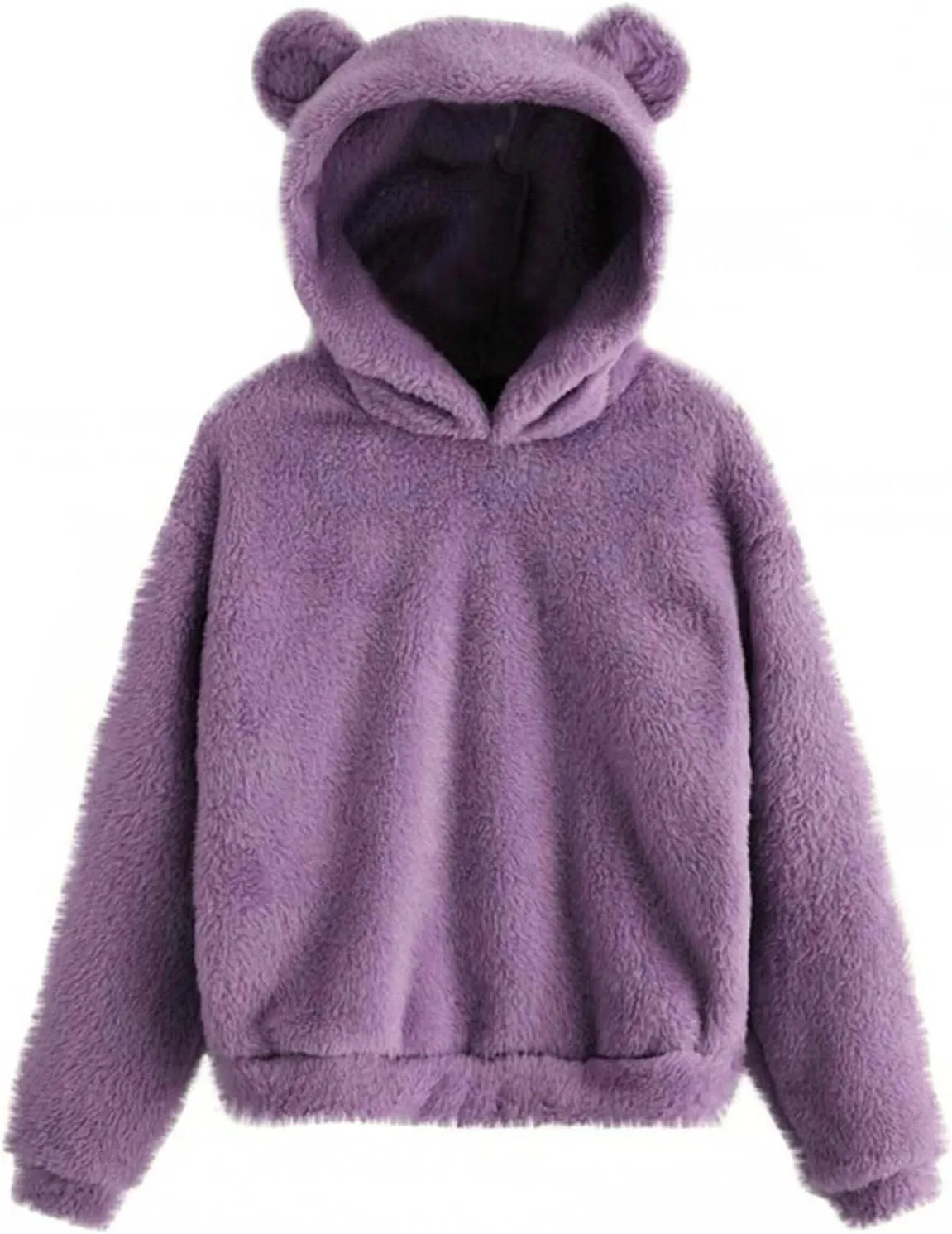Wkishenl Fall Winter Womens Fluffy Bear Ear Hoodies,Lovely Plush Casual Sweatshirts,Fuzzy Warm Sweater,Plush Fuzzy Pullover