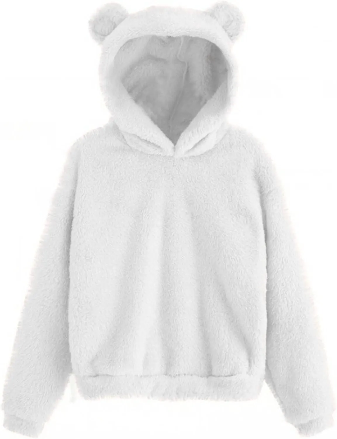 Wkishenl Fall Winter Womens Fluffy Bear Ear Hoodies,Lovely Plush Casual Sweatshirts,Fuzzy Warm Sweater,Plush Fuzzy Pullover