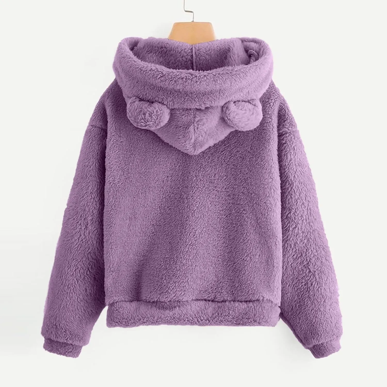 Wkishenl Fall Winter Womens Fluffy Bear Ear Hoodies,Lovely Plush Casual Sweatshirts,Fuzzy Warm Sweater,Plush Fuzzy Pullover