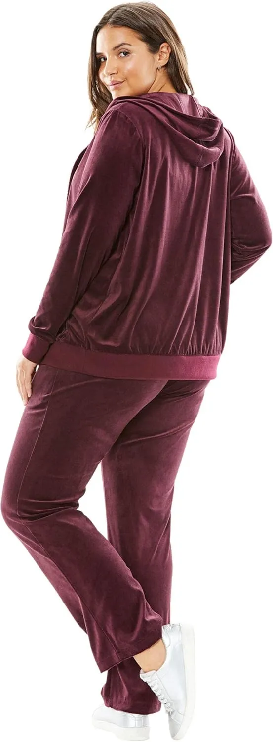 Woman Within Women's Plus Size Petite 2-Piece Velour Hoodie Set