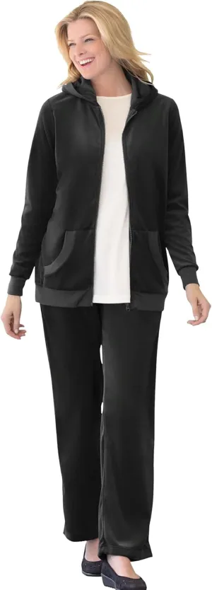 Woman Within Women's Plus Size Petite 2-Piece Velour Hoodie Set