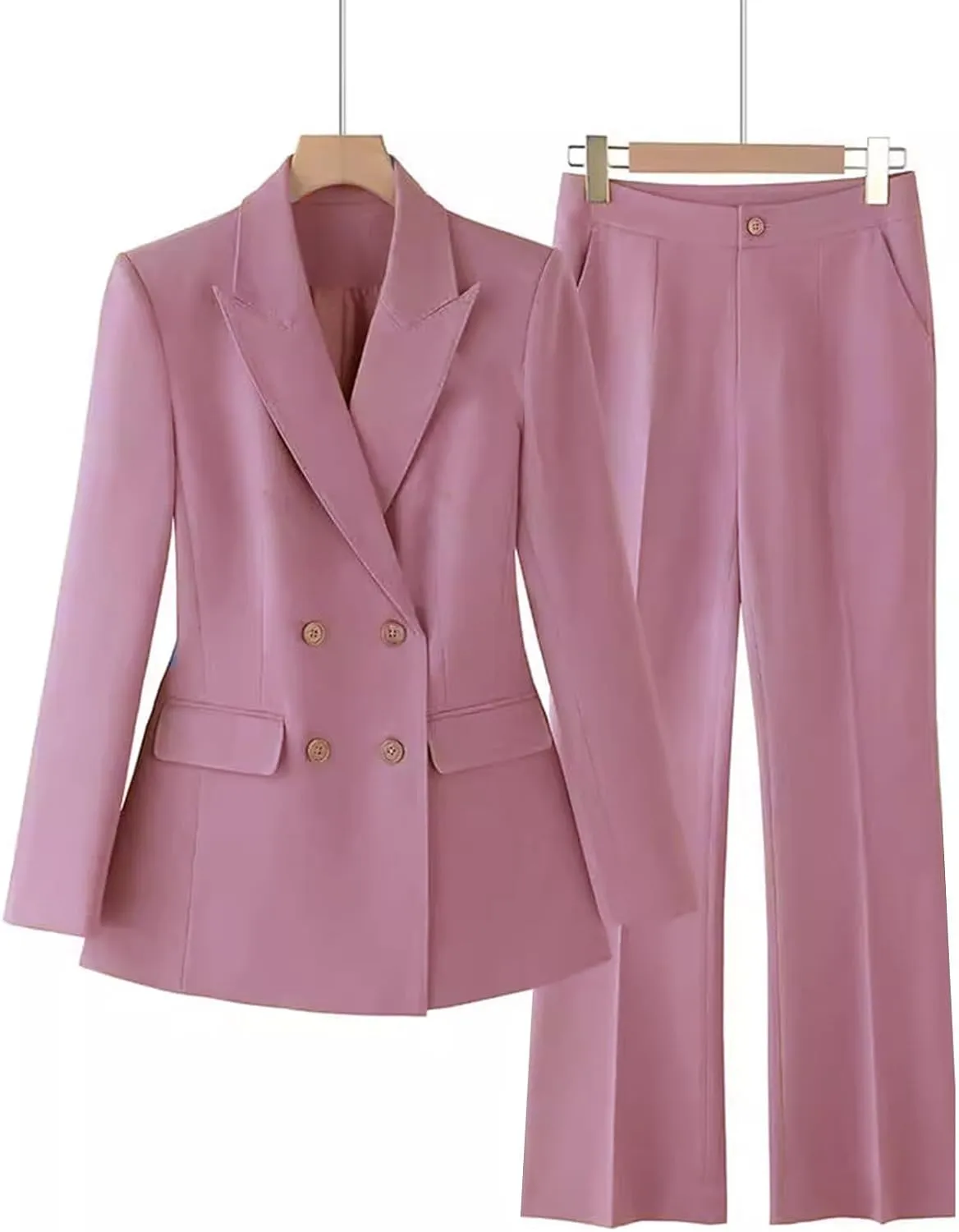 Women 2 Piece Outfits Double Breasted Blazer and Straight Leg Work Pants Casual Blazer Set Dressy Business Office Suits