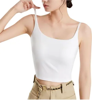 Women Adjustable Spaghetti Straps Cami Tops Summer Built in Bra Crop Tanks Sexy Fitting Square Neck Yoga Undershirt
