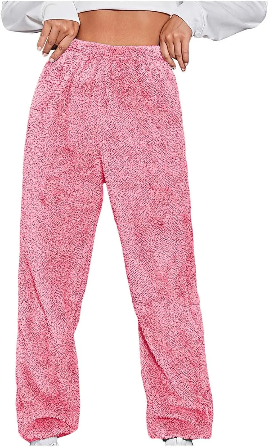 Women Casual Fleece Sherpa Pant Winter Thermal Teddy Fuzzy Trouser Trendy Soft Furry Elastic Waist Lounge Pants