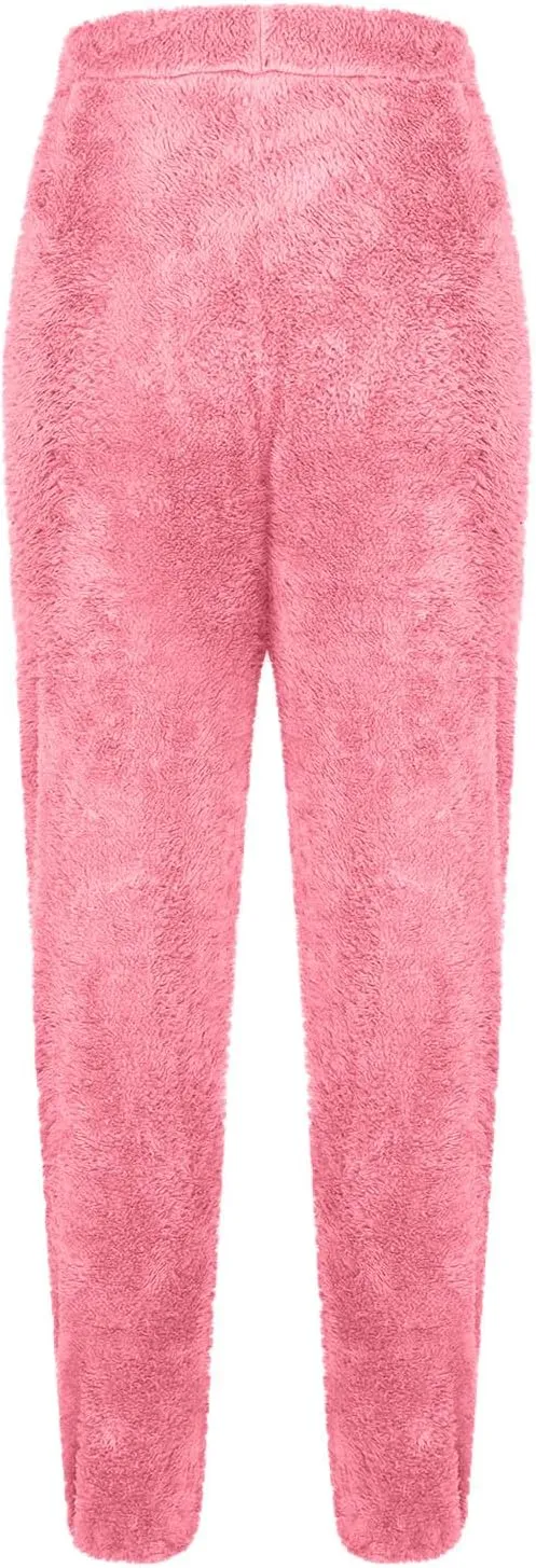 Women Casual Fleece Sherpa Pant Winter Thermal Teddy Fuzzy Trouser Trendy Soft Furry Elastic Waist Lounge Pants