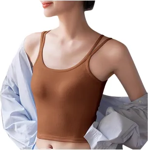 Women Cutout Back Cami Tops Summer Cottton Casual Crop Camisole Built in Bra Spaghetti Strap Slim Fit Yoga Tanks Top
