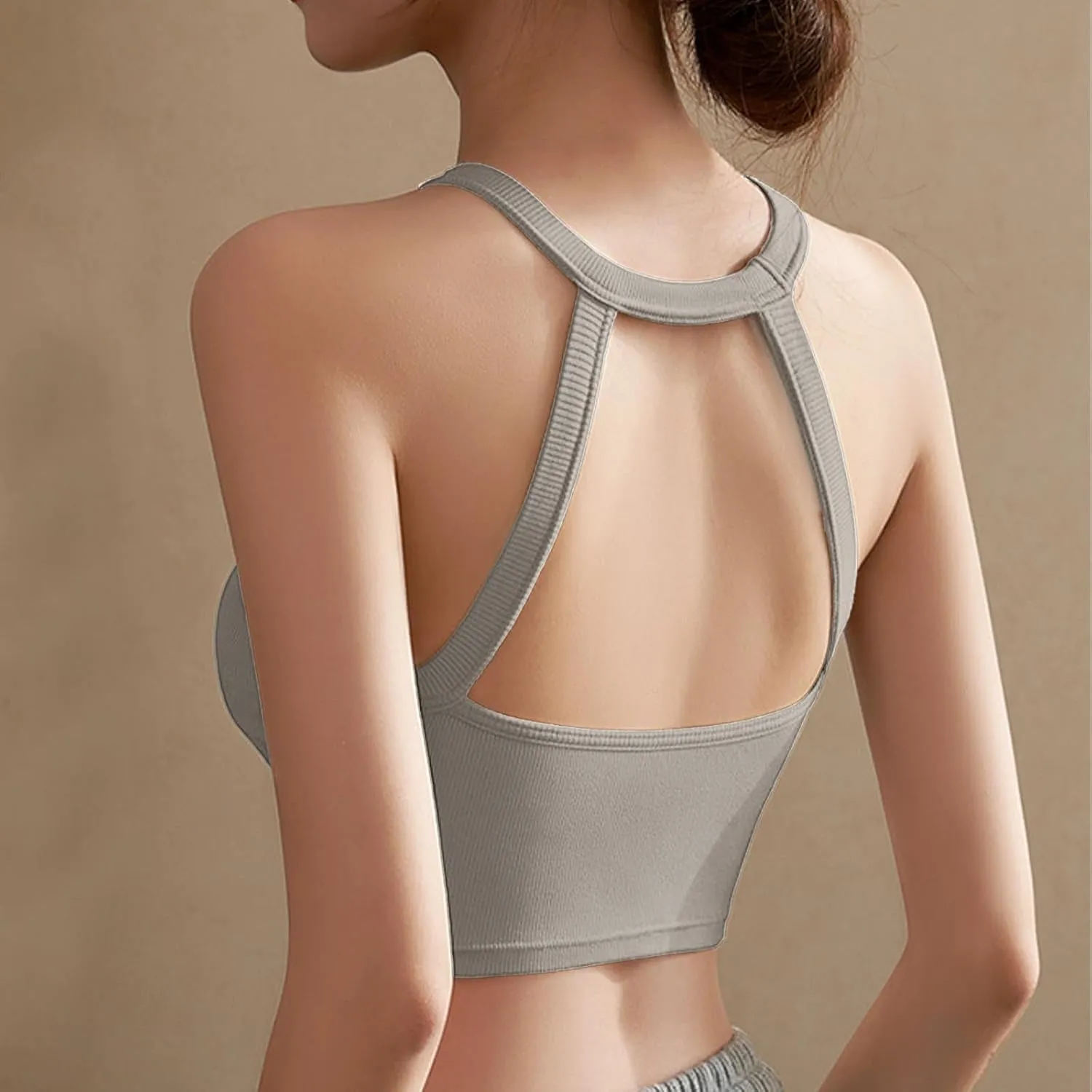 Women Cutout Backless Tank Tops Summer Sexy Ribbed Crop Camisole Casual Comfy Yoga Workout Sleeveless Halter Tanks