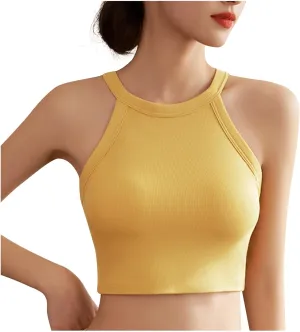 Women Cutout Backless Tank Tops Summer Sexy Ribbed Crop Camisole Casual Comfy Yoga Workout Sleeveless Halter Tanks