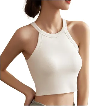 Women Cutout Backless Tank Tops Summer Sexy Ribbed Crop Camisole Casual Comfy Yoga Workout Sleeveless Halter Tanks