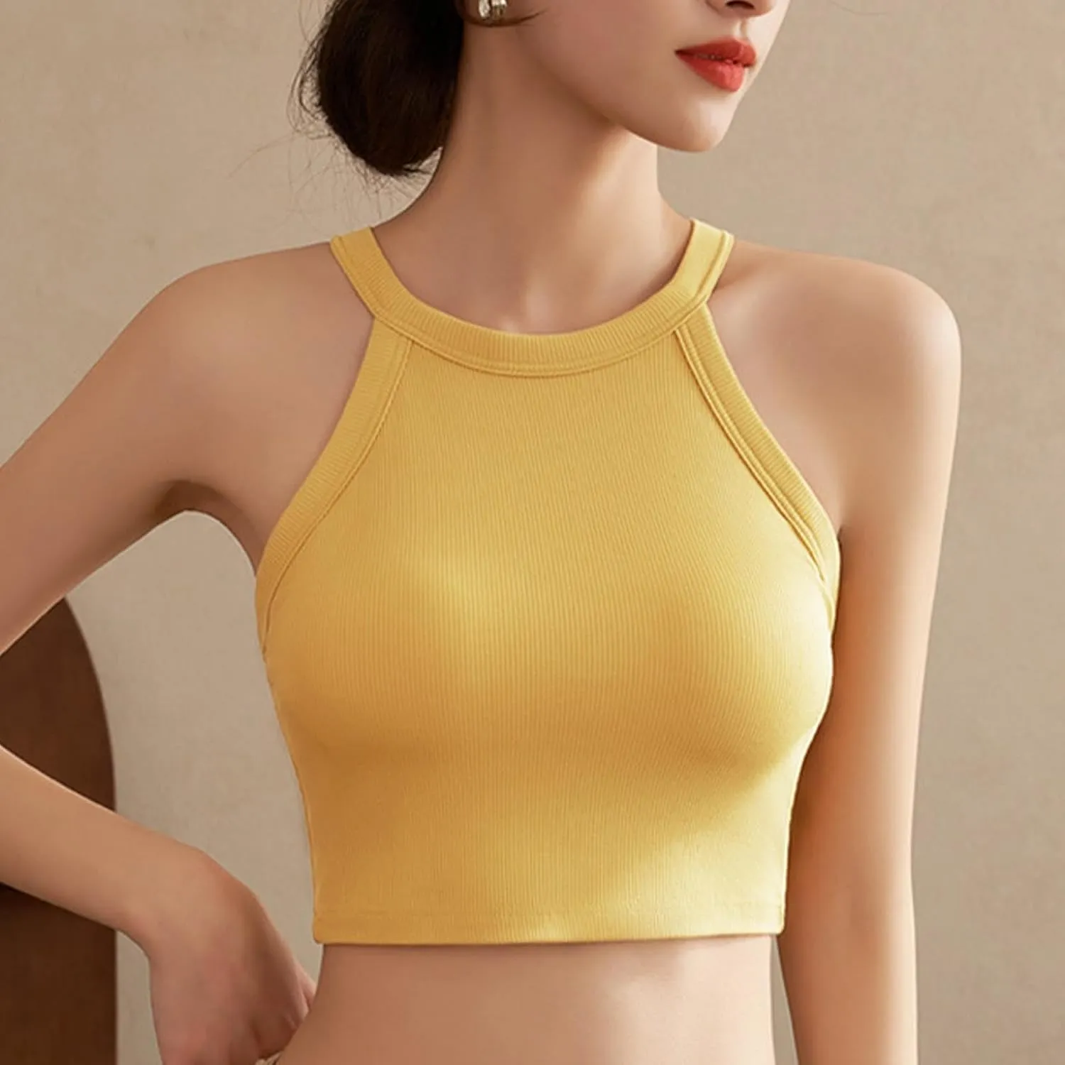 Women Cutout Backless Tank Tops Summer Sexy Ribbed Crop Camisole Casual Comfy Yoga Workout Sleeveless Halter Tanks