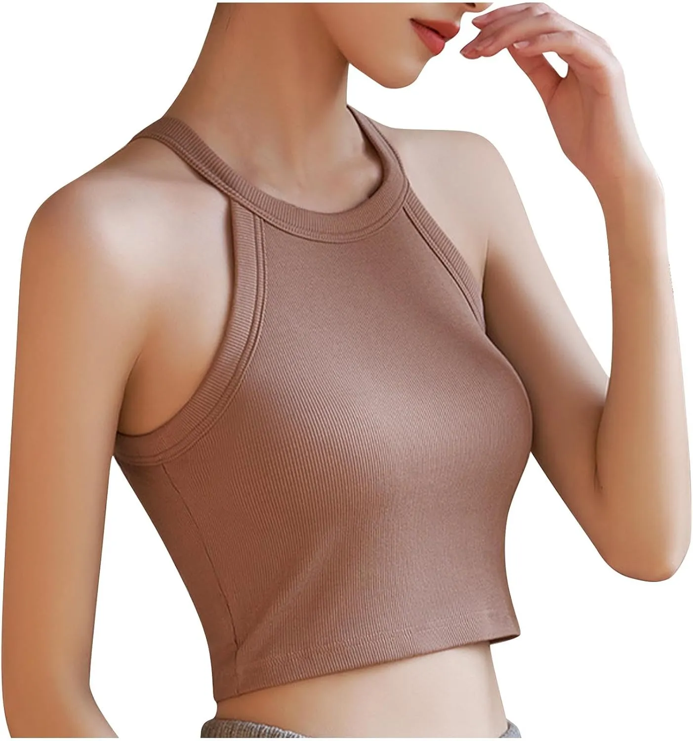 Women Cutout Backless Tank Tops Summer Sexy Ribbed Crop Camisole Casual Comfy Yoga Workout Sleeveless Halter Tanks