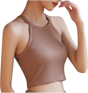 Women Cutout Backless Tank Tops Summer Sexy Ribbed Crop Camisole Casual Comfy Yoga Workout Sleeveless Halter Tanks