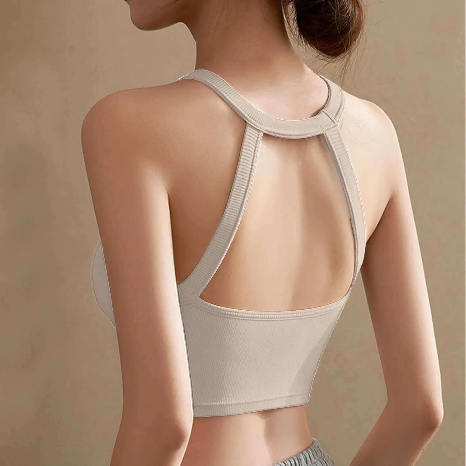 Women Cutout Backless Tank Tops Summer Sexy Ribbed Crop Camisole Casual Comfy Yoga Workout Sleeveless Halter Tanks