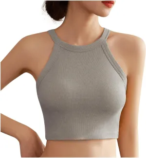 Women Cutout Backless Tank Tops Summer Sexy Ribbed Crop Camisole Casual Comfy Yoga Workout Sleeveless Halter Tanks