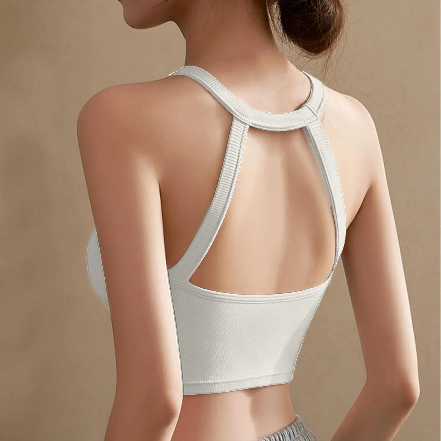 Women Cutout Backless Tank Tops Summer Sexy Ribbed Crop Camisole Casual Comfy Yoga Workout Sleeveless Halter Tanks