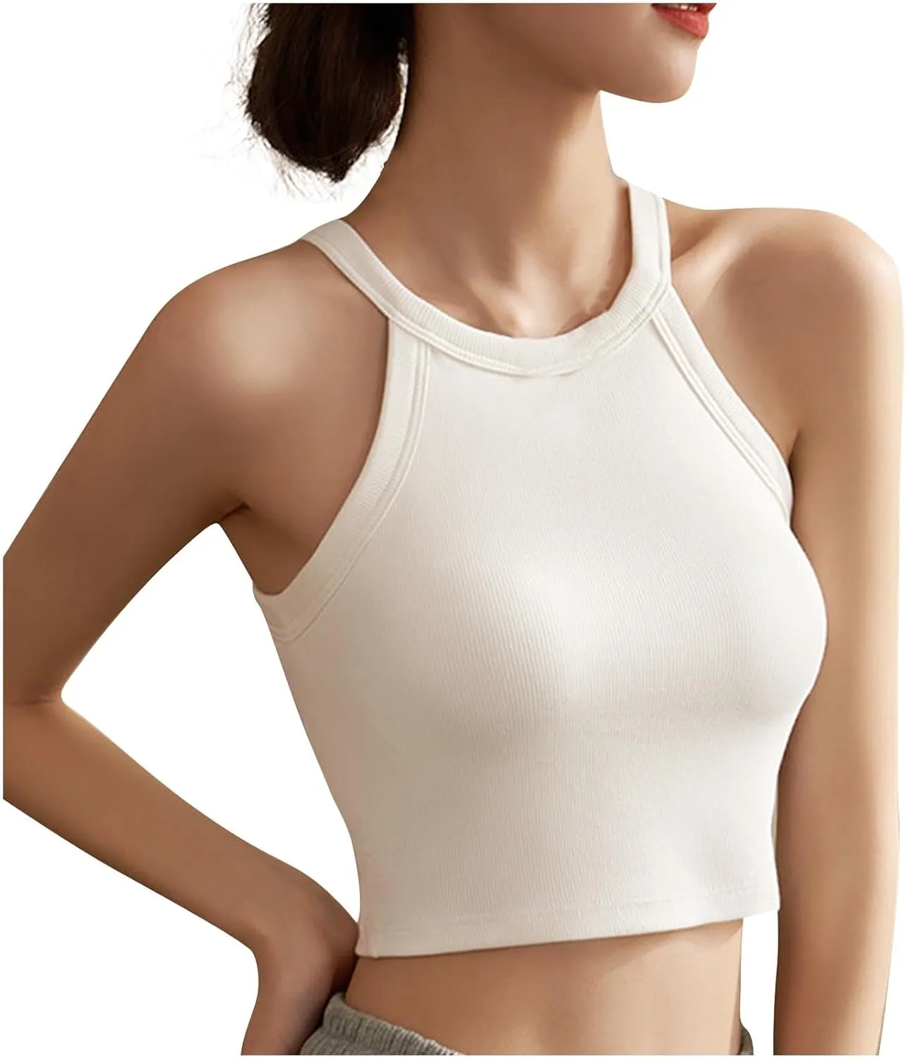Women Cutout Backless Tank Tops Summer Sexy Ribbed Crop Camisole Casual Comfy Yoga Workout Sleeveless Halter Tanks