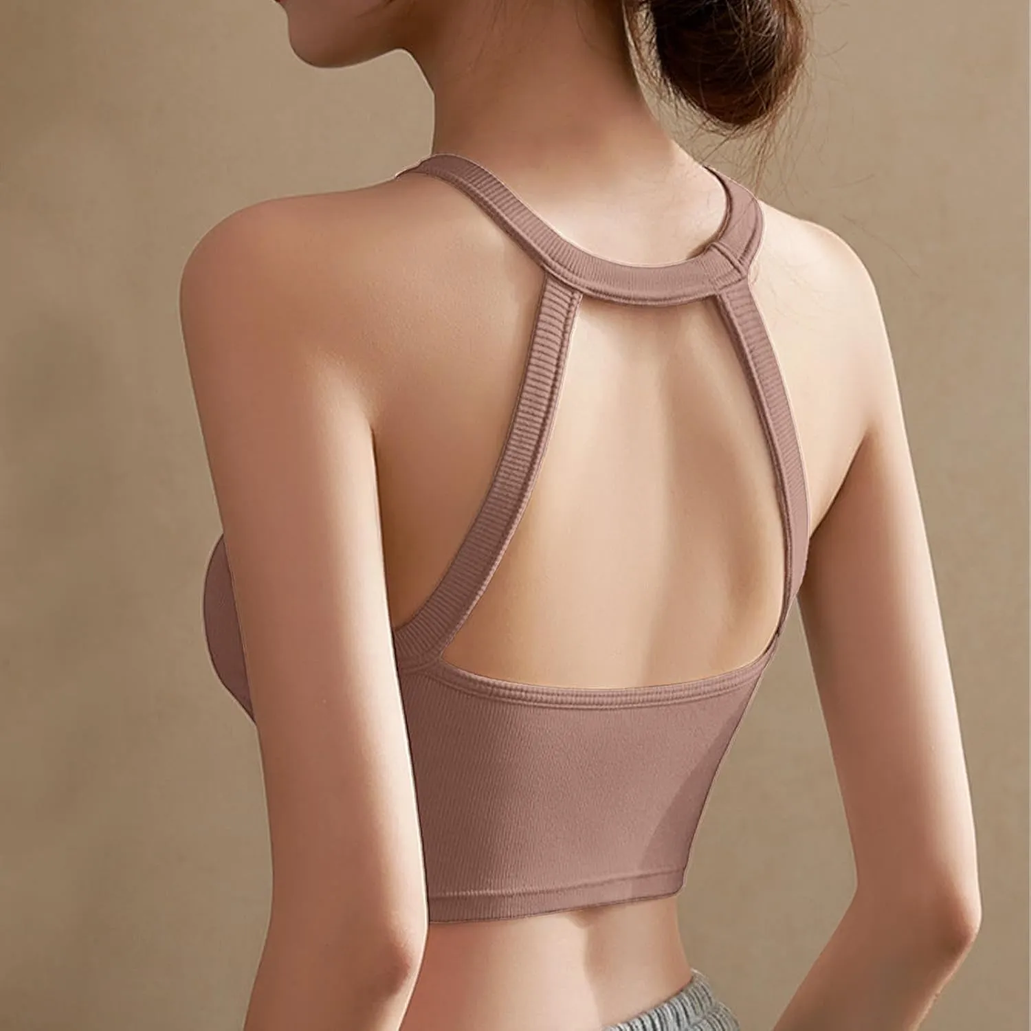 Women Cutout Backless Tank Tops Summer Sexy Ribbed Crop Camisole Casual Comfy Yoga Workout Sleeveless Halter Tanks