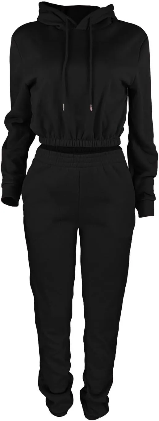 Women Fall Outfits Fleece Lined Sweatsuits 2 Piece Lounge Set Trendy Tracksuit Cropped Hoodies and Jogger Pants