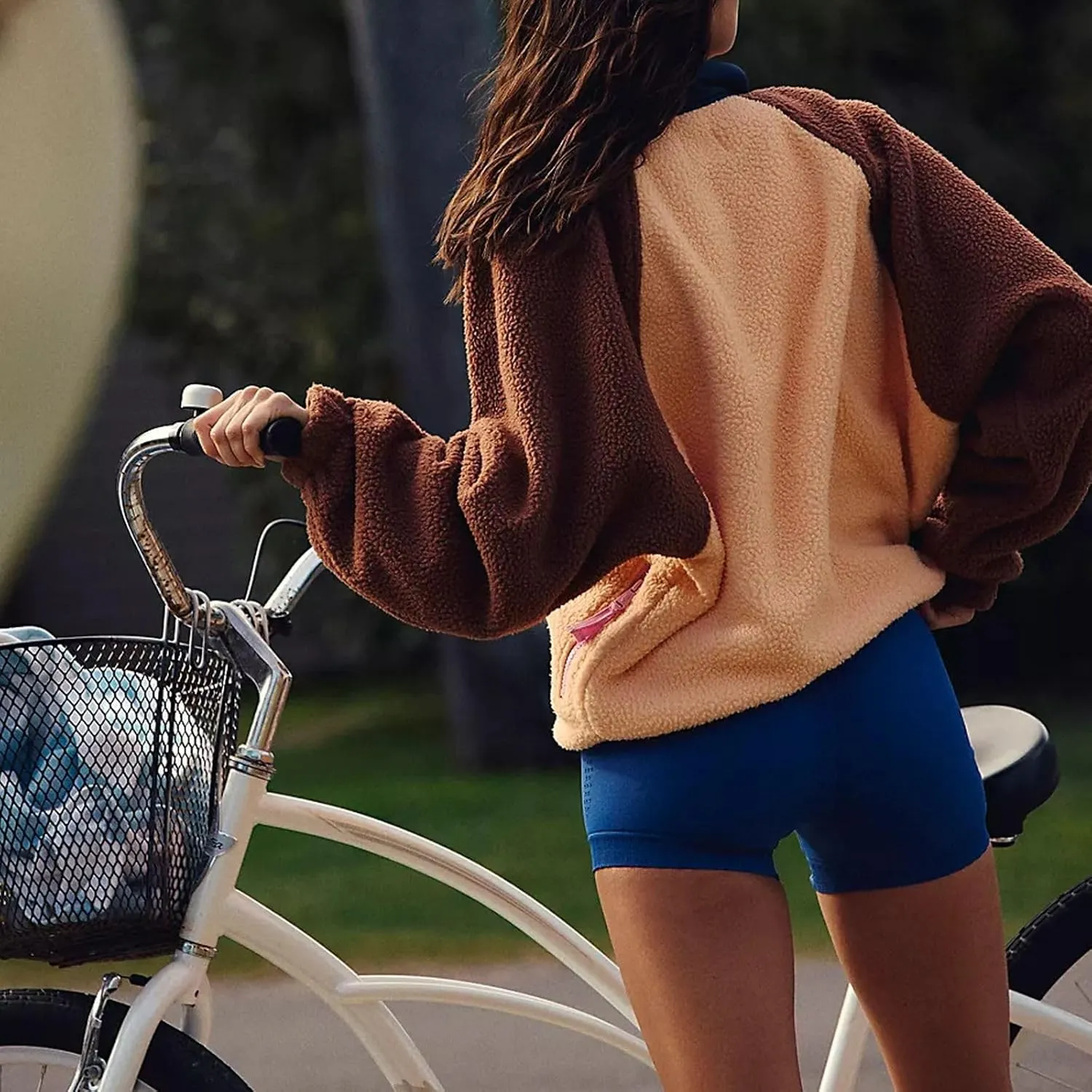 Women Half Button Fuzzy Hiking Sweatshirt Fleece Cropped Jacket Tops Color Block Long Sleeve Plush Warm Pullover