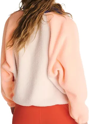 Women Half Button Fuzzy Hiking Sweatshirt Fleece Cropped Jacket Tops Color Block Long Sleeve Plush Warm Pullover