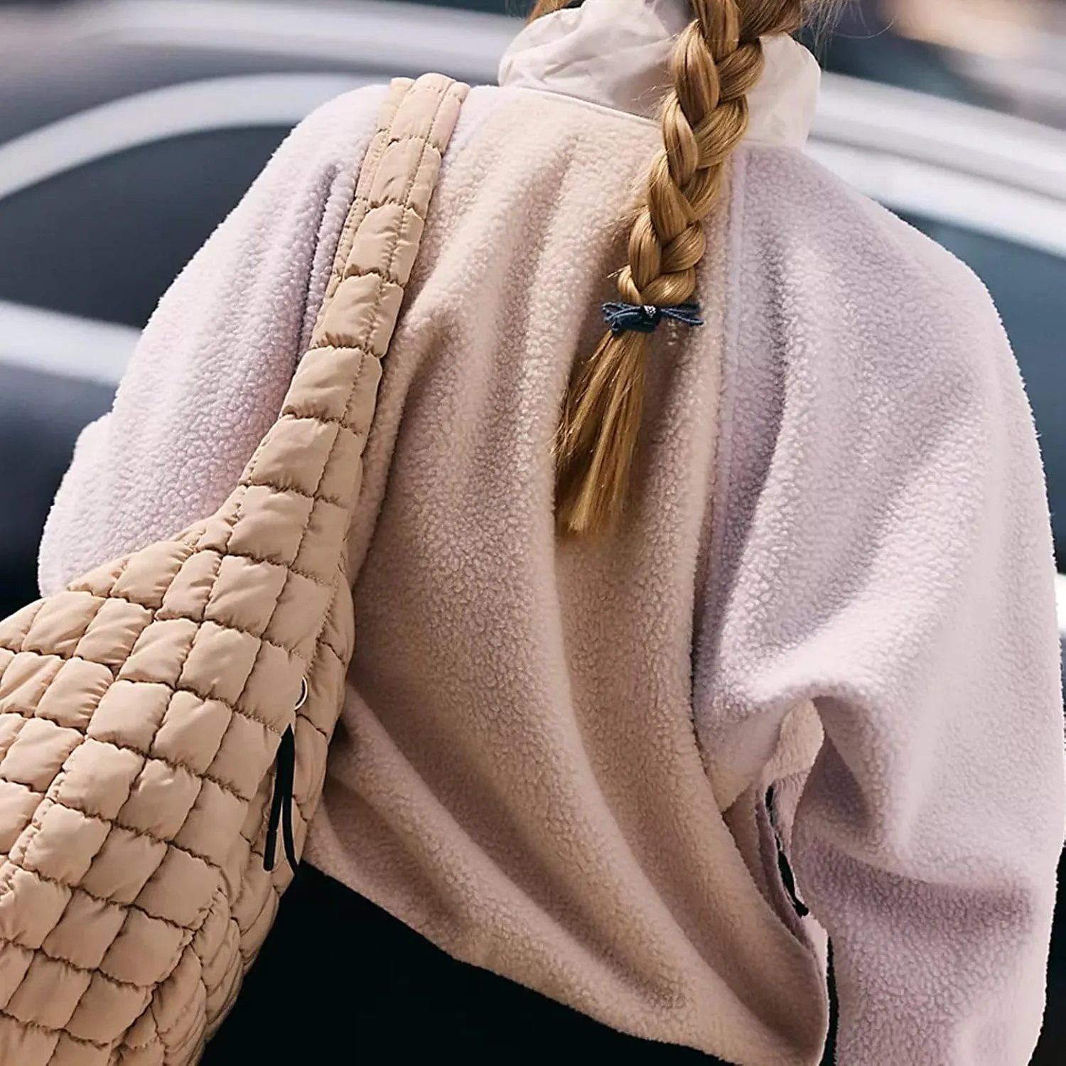 Women Half Button Fuzzy Hiking Sweatshirt Fleece Cropped Jacket Tops Color Block Long Sleeve Plush Warm Pullover