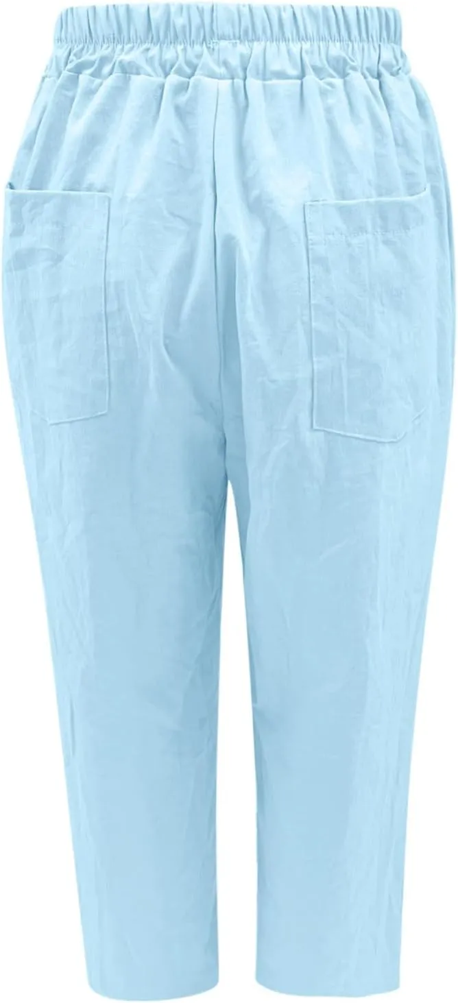 Women High Waisted Wide Leg Pants Fashion Drawstring Elastic Trousers Comfy Straight Leg Long Pants with Pockets