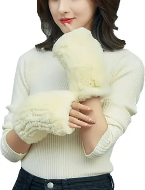 Women Mittens Gloves Real Rex Rabbit Hair Hand Warmer Winter Knit Warm