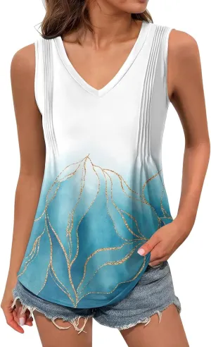 Women Sleeveless Tops Flowy Summer Shirts Business Casual V Neck Trendy Outfits Clothes