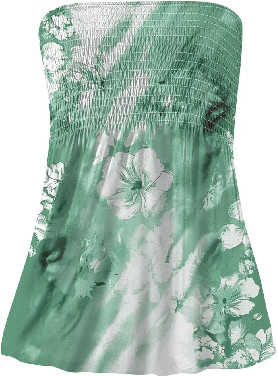 Women Tube Tops Smocked Ruffled Sleeveless Tops Beach Off Shoulder T-Shirt Print Sexy Strapless Bandeau Shirts