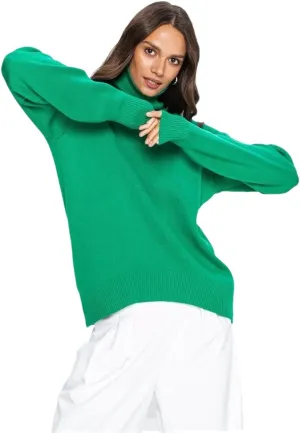 Women Turtleneck Oversize Sweater Vintage Solid Warm Knitted Sweater Fall Soft Pullover