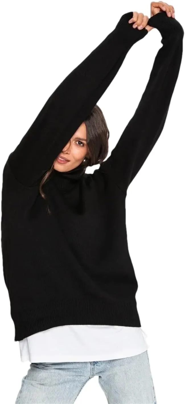 Women Turtleneck Oversize Sweater Vintage Solid Warm Knitted Sweater Fall Soft Pullover