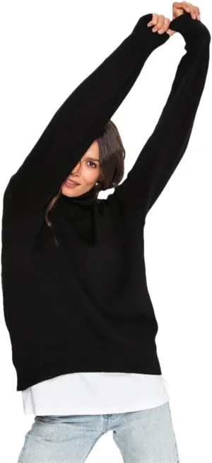 Women Turtleneck Oversize Sweater Vintage Solid Warm Knitted Sweater Fall Soft Pullover
