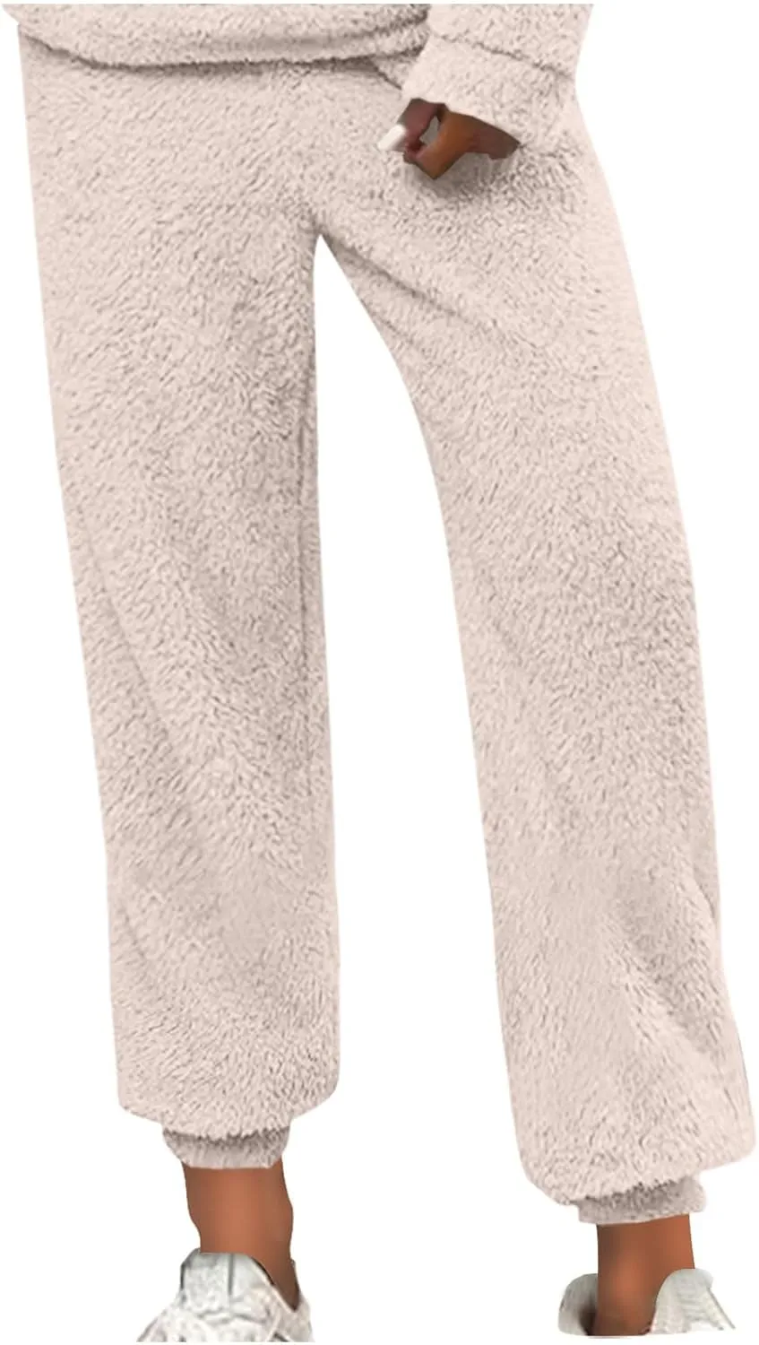 Women Winter Lounge Pants Plus Size Fluffy Jogger Pants Fuzzy Pajamas Pants Fleece Pj Bottoms Comfy Lounge Trousers
