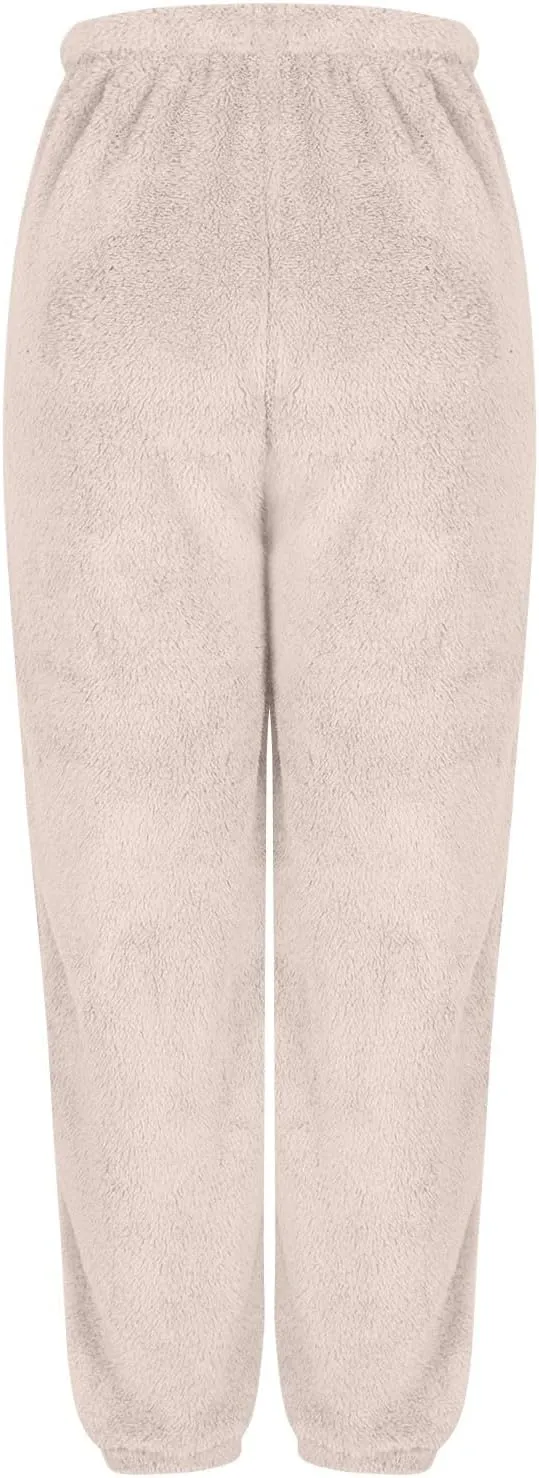 Women Winter Lounge Pants Plus Size Fluffy Jogger Pants Fuzzy Pajamas Pants Fleece Pj Bottoms Comfy Lounge Trousers