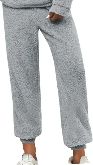 Women Winter Lounge Pants Plus Size Fluffy Jogger Pants Fuzzy Pajamas Pants Fleece Pj Bottoms Comfy Lounge Trousers