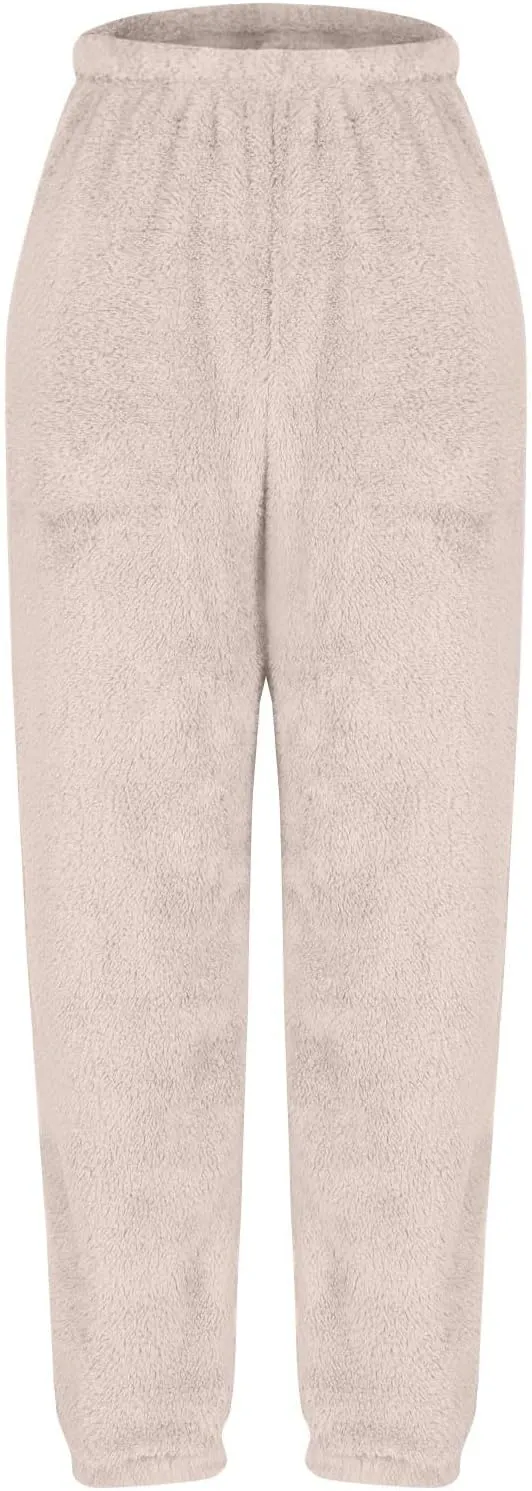 Women Winter Lounge Pants Plus Size Fluffy Jogger Pants Fuzzy Pajamas Pants Fleece Pj Bottoms Comfy Lounge Trousers