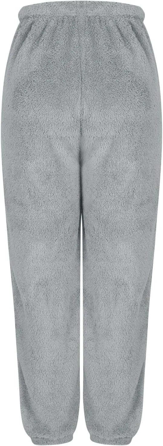 Women Winter Lounge Pants Plus Size Fluffy Jogger Pants Fuzzy Pajamas Pants Fleece Pj Bottoms Comfy Lounge Trousers