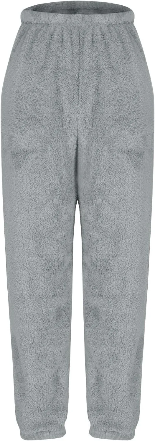 Women Winter Lounge Pants Plus Size Fluffy Jogger Pants Fuzzy Pajamas Pants Fleece Pj Bottoms Comfy Lounge Trousers