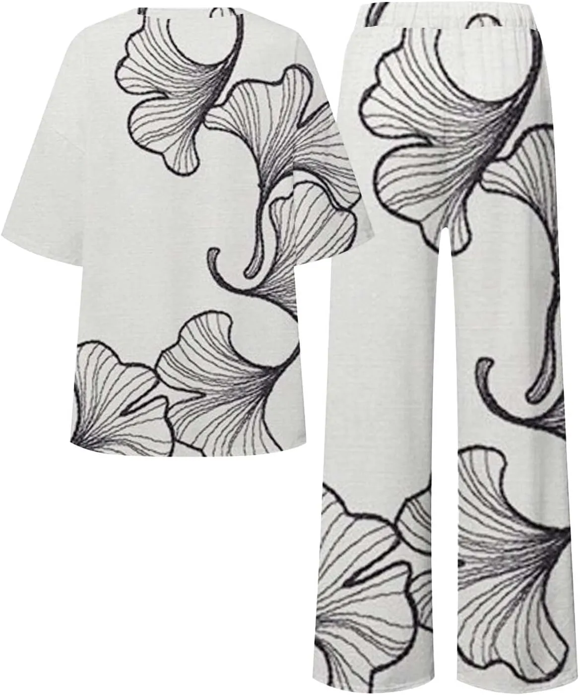 Womens 2 Piece Outfits Short Sleeve Crewneck Pullover Shirts Tops and Wide Leg Sets with Pockets Summer Tracksuits