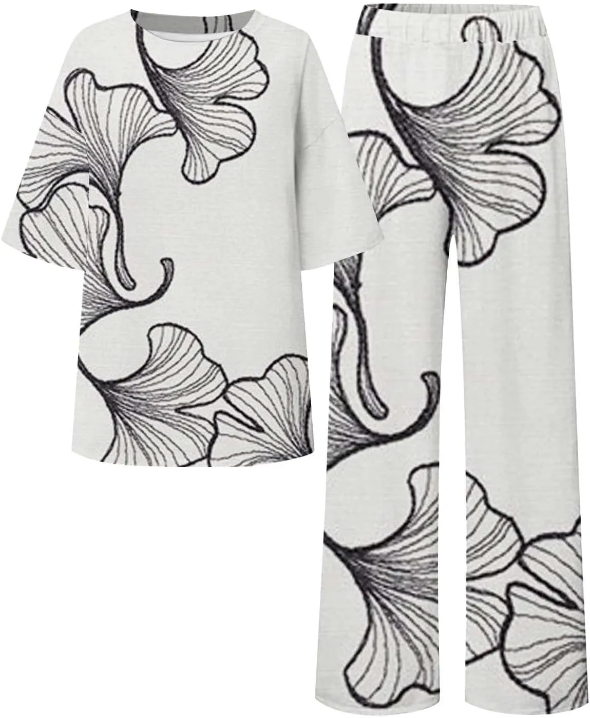 Womens 2 Piece Outfits Short Sleeve Crewneck Pullover Shirts Tops and Wide Leg Sets with Pockets Summer Tracksuits