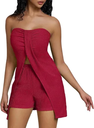 Women's 2 Piece Outfits Summer Beach Vacation Slit Front Flowy Tops and Shorts Dressy Casual Fashion Lounge Sets