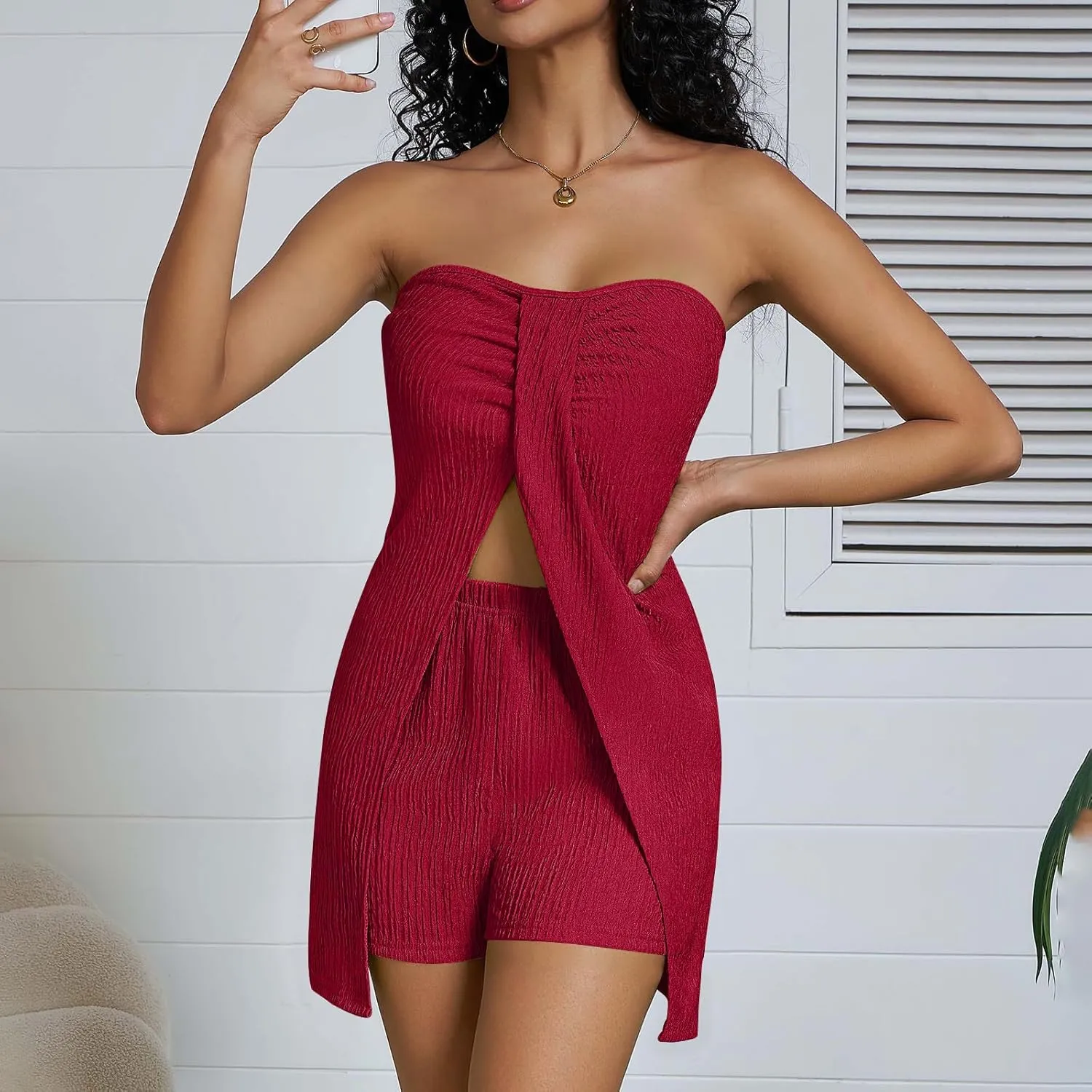 Women's 2 Piece Outfits Summer Beach Vacation Slit Front Flowy Tops and Shorts Dressy Casual Fashion Lounge Sets