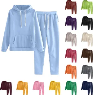 Womens 2 Piece Sweatsuit Trendy Oversize Long Sleeve Hoodie Baggy Pants Lounge Set Solid Athletic Tracksuit
