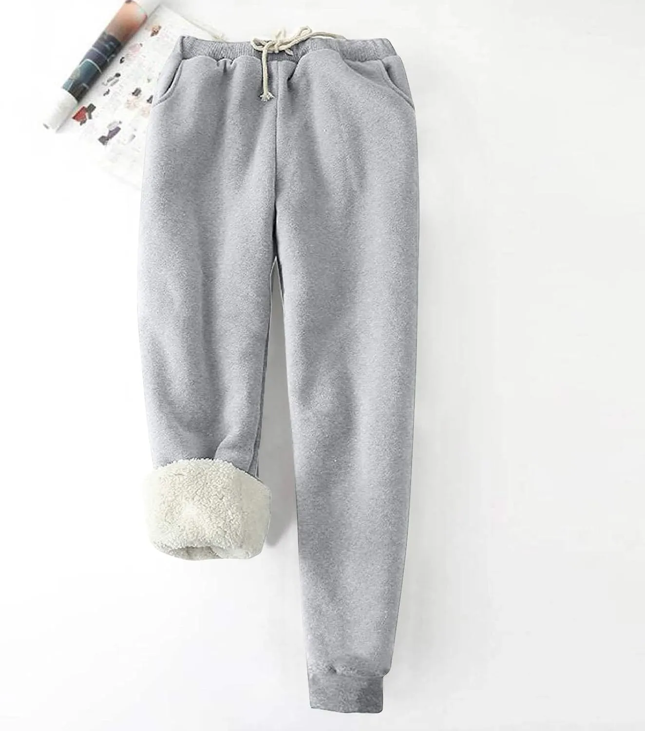 Womens 2024 Winter Warm Solid Athletic Sweatpants Baggy Thick Sherpa Lined Joggers Pants Thermal Cashmere Fleece Pants