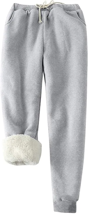 Womens 2024 Winter Warm Solid Athletic Sweatpants Baggy Thick Sherpa Lined Joggers Pants Thermal Cashmere Fleece Pants