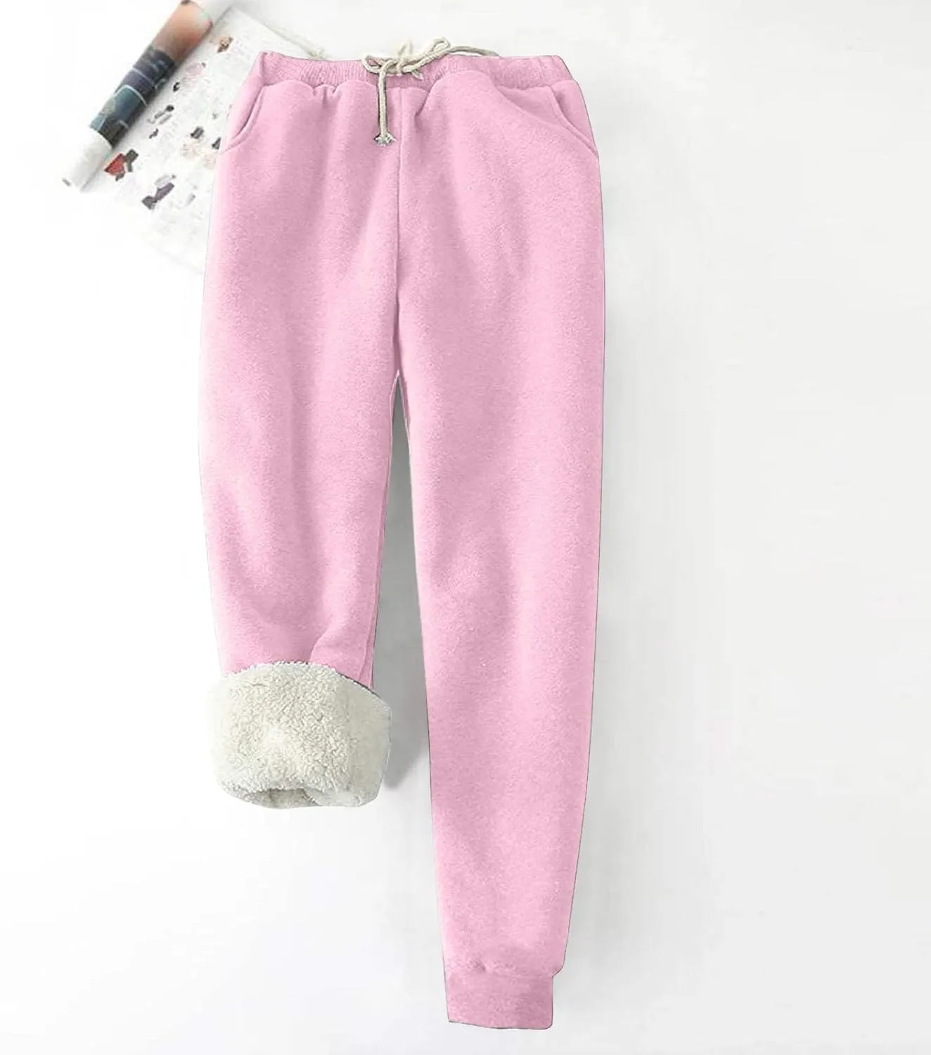 Womens 2024 Winter Warm Solid Athletic Sweatpants Baggy Thick Sherpa Lined Joggers Pants Thermal Cashmere Fleece Pants