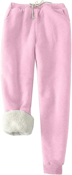 Womens 2024 Winter Warm Solid Athletic Sweatpants Baggy Thick Sherpa Lined Joggers Pants Thermal Cashmere Fleece Pants