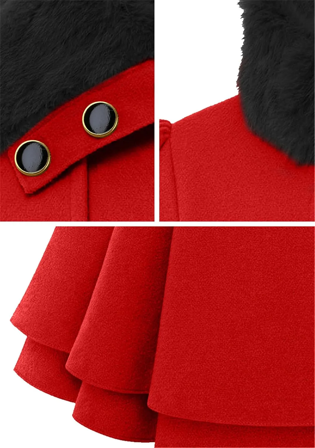 Womens a Line Faux Fur Collar with Belt Jacket Elegant Winter Swing Coat Wool Blend Warm Trench Coat